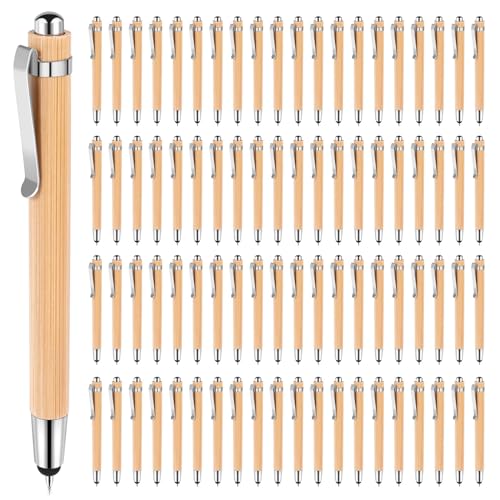 NIZEAMI 80 Stück Kugelschreiber mit Stylus-Spitzen für Touchscreens, einziehbarer Bambus-Kugelschreiber, 1,0 mm schwarze Tinte, Geschenkstifte zum Schreiben von Schul- und Bürobedarf von NIZEAMI