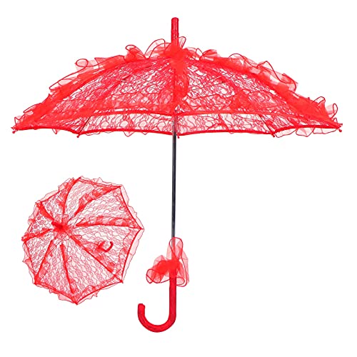 NIZUUONE Spitzenstoff-Regenschirm, Wunderschöner Blumen-Hochzeits-Sonnenschirm, Dekor, Tänze, Konzerte (Rot) von NIZUUONE