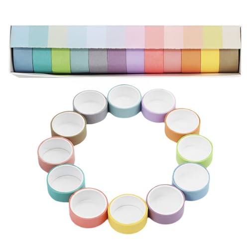 NJCXOLA 12 Rollen Washi Tape Set Regenbogen Masking Tape, Dekorative Washi Tape Kinder Klebeband Bunt für Scrapbooking, Handwerk Und Bullet Journals (2m x 15mm/Rollen) von NJCXOLA