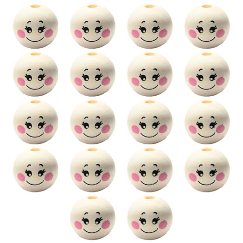 NJCXOLA Holzkugeln mit gesicht, 18 Stück Holzkugeln mit lachendem Gesicht smiling face 20 mm Holz Köpfe Engelsköpfe Natur Bastel-Perlen für Makramee Deko-Kugeln mit Augen von NJCXOLA