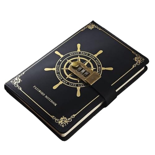 200 seiten A5 Notebook mit Schloss Tagebuch Reisende Journal Notizblock Agenda Planer Retro Büro Schule Liefert Verschließbares Tagebuch(B-Black) von NJIEzhao