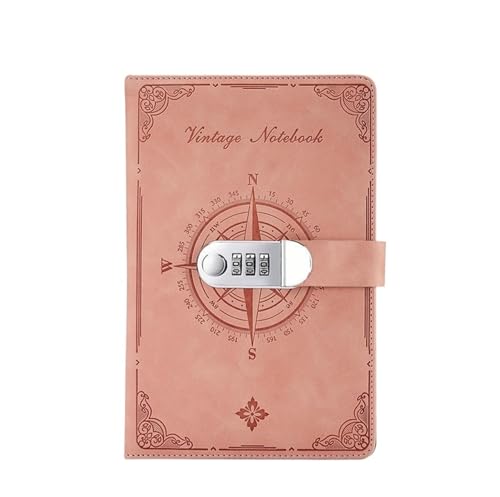200 seiten A5 Notebook mit Schloss Tagebuch Reisende Journal Notizblock Agenda Planer Retro Büro Schule Liefert Verschließbares Tagebuch(Pink) von NJIEzhao