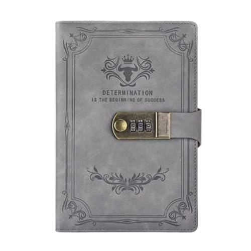 A5 200 Seiten Retro Passwort Buch mit Schloss Tagebuch Verdickt Kreative Hand Ledger Student Notizblock Schreibwaren Notebook Verschließbares Tagebuch(Grey) von NJIEzhao