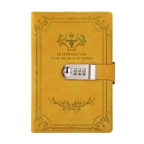A5 200 Seiten Retro Passwort Buch mit Schloss Tagebuch Verdickt Kreative Hand Ledger Student Notizblock Schreibwaren Notebook Verschließbares Tagebuch(Yellow) von NJIEzhao