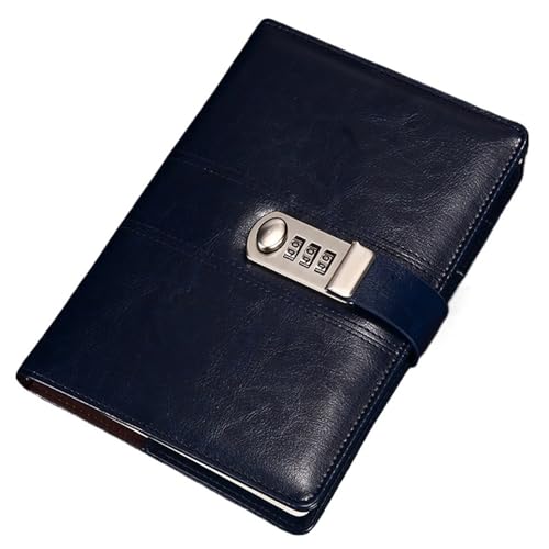 A5 Leder-Passwort-Notizbuch mit Schloss Größere Größe 21,8 cm x 17, Schreibblöcke Abschließbarer Notizblock Tagebuch Stift Verschließbares Tagebuch(Color 3) von NJIEzhao