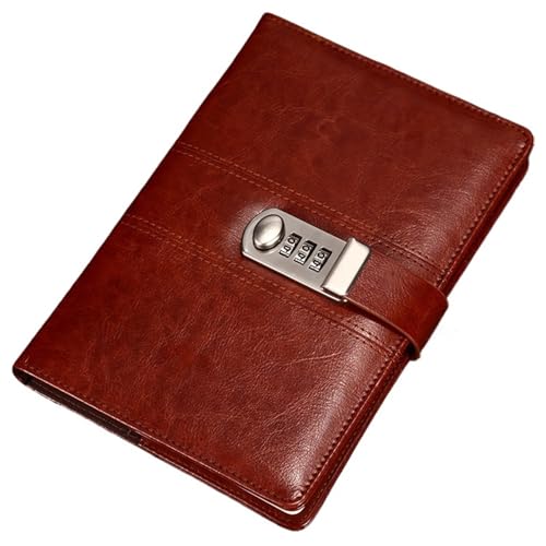 A5 Leder-Passwort-Notizbuch mit Schloss Größere Größe 21,8 cm x 17, Schreibblöcke Abschließbarer Notizblock Tagebuch Stift Verschließbares Tagebuch(Color7) von NJIEzhao