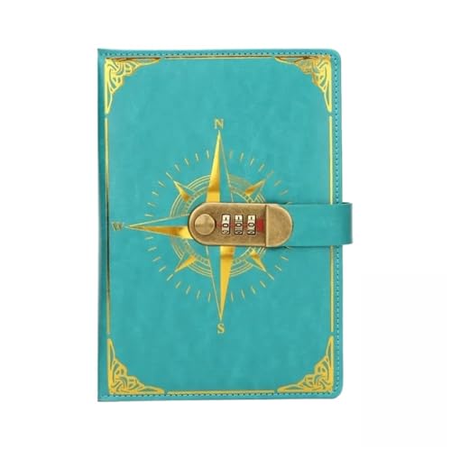 A5 Retro Passwort Buch mit Schloss Tagebuch Notebook Kreative Reisenden Kompass Hand Ledger Student Notizblock Schreibwaren Heimlich Hinweis Verschließbares Tagebuch(Green) von NJIEzhao