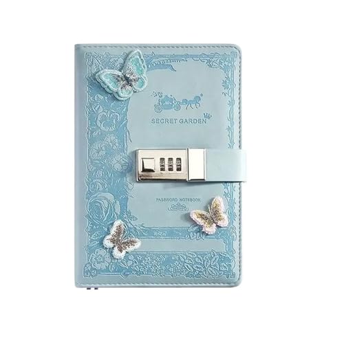 A5 Retro Passwort Notebook mit Schloss Zeitschriften Verdicken Hand Ledger Handbuch Student Notizblock Tagebuch Bindemittel Schreibwaren Verschließbares Tagebuch(Blue) von NJIEzhao