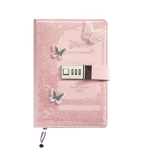 A5 Retro Passwort Notebook mit Schloss Zeitschriften Verdicken Hand Ledger Handbuch Student Notizblock Tagebuch Bindemittel Schreibwaren Verschließbares Tagebuch(Pink) von NJIEzhao
