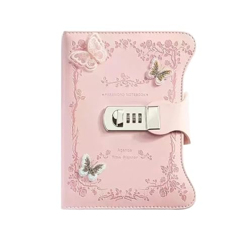 A5 Retro Passwort Notebook mit Schloss Zeitschriften Verdicken Hand Ledger Handbuch Student Notizblock Tagebuch Bindemittel Schreibwaren Verschließbares Tagebuch(Pink 2) von NJIEzhao