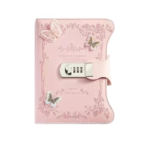 A5 Retro Passwort Notebook mit Schloss Zeitschriften Verdicken Hand Ledger Handbuch Student Notizblock Tagebuch Bindemittel Schreibwaren Verschließbares Tagebuch(Pink2) von NJIEzhao