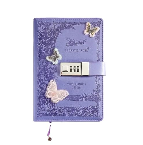 A5 Retro Passwort Notebook mit Schloss Zeitschriften Verdicken Hand Ledger Handbuch Student Notizblock Tagebuch Bindemittel Schreibwaren Verschließbares Tagebuch(Purple) von NJIEzhao