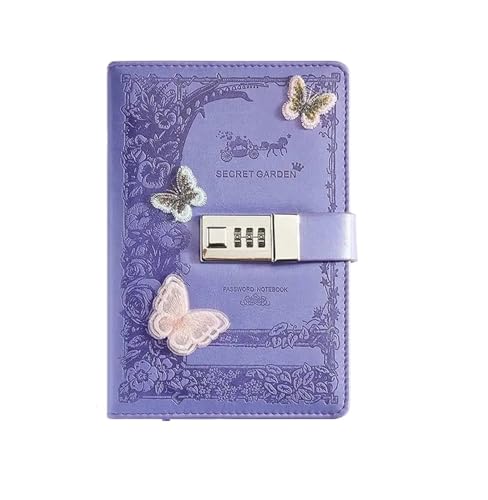 A5 Retro Passwort Notebook mit Schloss Zeitschriften Verdicken Hand Ledger Handbuch Student Notizblock Tagebuch Bindemittel Schreibwaren Verschließbares Tagebuch(Purplr) von NJIEzhao