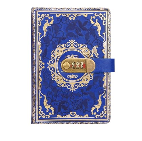 A5 Vintage PU Notizbuch Passwort Notizblock Privatsphäre Log Rekord Geheim Büro Schreibwaren Leder Tagebuch Schulbedarf Verschließbares Tagebuch(Blue) von NJIEzhao