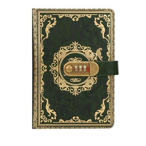 A5 Vintage PU Notizbuch Passwort Notizblock Privatsphäre Log Rekord Geheim Büro Schreibwaren Leder Tagebuch Schulbedarf Verschließbares Tagebuch(Green) von NJIEzhao