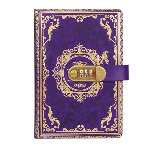 A5 Vintage PU Notizbuch Passwort Notizblock Privatsphäre Log Rekord Geheim Büro Schreibwaren Leder Tagebuch Schulbedarf Verschließbares Tagebuch(Purple) von NJIEzhao