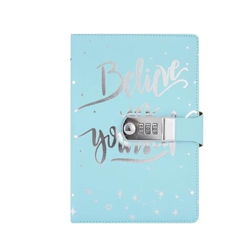 Leder Journal Notebook A5 mit Kombination Schloss Reise Sailor Schreiben Tagebuch Persönliche Planer Agenda Notizblock Verschließbares Tagebuch(Light blue) von NJIEzhao