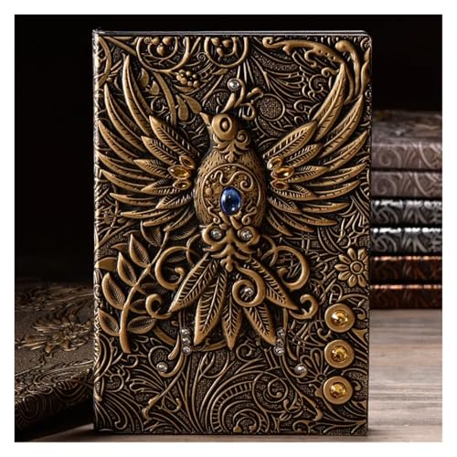 NJIEzhao 3D Dreidimensionales Drachen-A5-Notizbuch, Retro, verdicktes Pu-geprägtes Notizblock-Tagebuch, Bürobedarf Verschließbares Tagebuch(Antique Brass C) von NJIEzhao