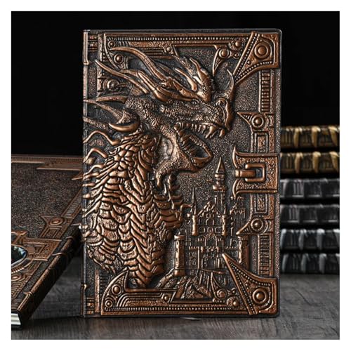 NJIEzhao 3D Dreidimensionales Drachen-A5-Notizbuch, Retro, verdicktes Pu-geprägtes Notizblock-Tagebuch, Bürobedarf Verschließbares Tagebuch(Red bronze A) von NJIEzhao