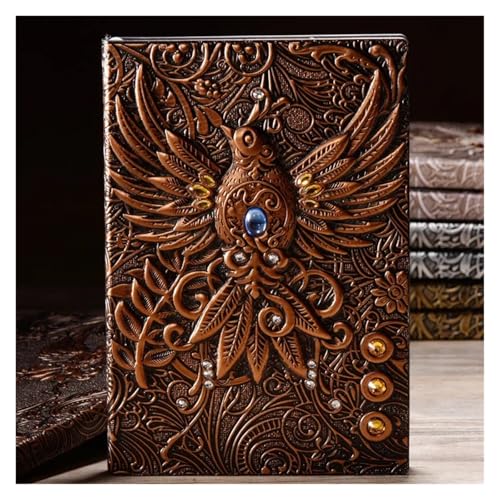 NJIEzhao 3D Dreidimensionales Drachen-A5-Notizbuch, Retro, verdicktes Pu-geprägtes Notizblock-Tagebuch, Bürobedarf Verschließbares Tagebuch(Red bronze C) von NJIEzhao