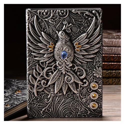 NJIEzhao 3D Dreidimensionales Drachen-A5-Notizbuch, Retro, verdicktes Pu-geprägtes Notizblock-Tagebuch, Bürobedarf Verschließbares Tagebuch(Silver C) von NJIEzhao