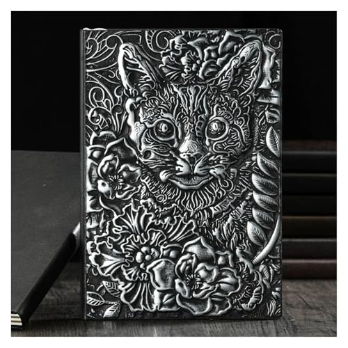 NJIEzhao 3D Dreidimensionales Drachen-A5-Notizbuch, Retro, verdicktes Pu-geprägtes Notizblock-Tagebuch, Bürobedarf Verschließbares Tagebuch(Silver D) von NJIEzhao