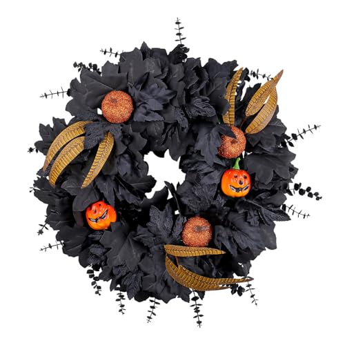 Dekorationsartikel FüR Halloween, KüRbisgirlande Aus Schwarzem Ahornblatt, WandanhäNger FüR Party, Geisterfest, Rattanring, TüRanhäNger, Halloween-Heimdekoration von NJNRCOHXV