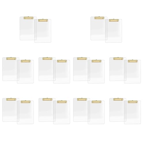 NJTHNTJR 20Er-Pack Transparentes Acryl-Klemmbrett mit Goldenem Clip, 8,8 X 12,2 A4-Letter-Format, Schul- und Heimbedarf, Bürobedarf von NJTHNTJR