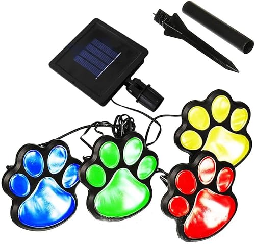 Solar-Lichterkette mit Pfotenabdruck, LED-Solarleuchten, Katze, Hund, Tier, Outdoor-Dekoration, wasserdichte Gartenlichter für Garten, Terrasse, Hof, Dekoration, Gehweg, bunt, 4 Stück Solar-Lichterkette mit Pfotenabdruck, LED-Solarleuchten, Katze, Hund, Tier, Outdoor-Dekoration, wasserdichte Gartenlichter für Garten, Terrasse, Hof, Dekoration, Gehweg, bunt, 4 Stück von NKFOOPDU