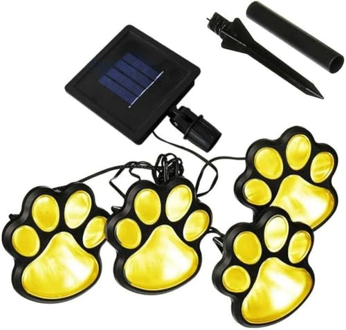 Solar Pfotenabdruck Lichter, (4er Set) LED Solarleuchten Katze Hund Tier Solar Lichterkette Outdoor Dekoration, Wasserdichte Gartenleuchten für Garten Terrasse Hof Dekor Gehweg (Warmweiß) von NKFOOPDU