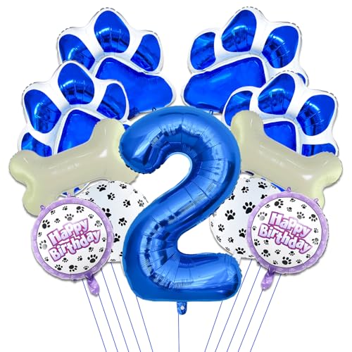 11 Stück blaue Hundepfoten-Ballons, 101,6 cm, blaue Zahl 2, Pfotenabdruck und Knochen-Folienballons für Kinder, Jungen, Mädchen, Hunde-Themenparty-Dekorationen (2 11 Stück blaue Hundepfoten-Ballons, 101,6 cm, blaue Zahl 2, Pfotenabdruck und Knochen-Folienballons für Kinder, Jungen, Mädchen, Hunde-Themenparty-Dekorationen (2 von NKM