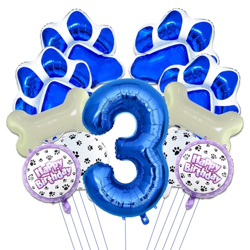 11 Stück blaue Hundepfoten-Ballons, 101,6 cm, blaue Zahl 3, Pfotenabdruck und Knochen-Folienballons für Kinder, Jungen, Mädchen, Hunde-Motto-Party-Dekorationen (3 11 Stück blaue Hundepfoten-Ballons, 101,6 cm, blaue Zahl 3, Pfotenabdruck und Knochen-Folienballons für Kinder, Jungen, Mädchen, Hunde-Motto-Party-Dekorationen (3 von NKM
