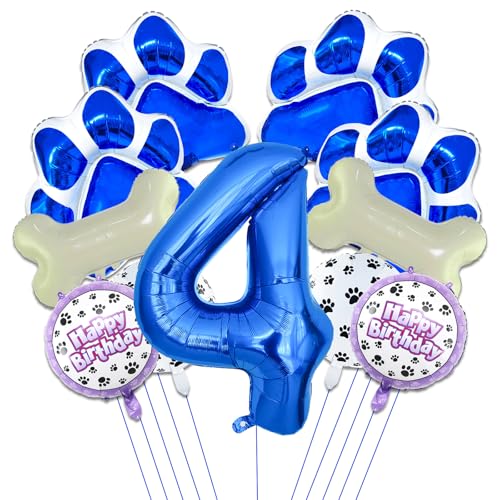 11 Stück blaue Hundepfoten-Ballons, 101,6 cm, blaue Zahl 4, Pfotenabdruck und Knochen-Folienballons für Kinder, Jungen, Mädchen, Hunde-Themenparty-Dekorationen (4 11 Stück blaue Hundepfoten-Ballons, 101,6 cm, blaue Zahl 4, Pfotenabdruck und Knochen-Folienballons für Kinder, Jungen, Mädchen, Hunde-Themenparty-Dekorationen (4 von NKM