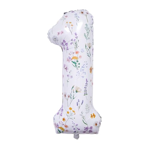 Ballon mit Wildblumen-Zahl 1, 101,6 cm, große Zahl für Kinder, Jungen, Mädchen, 1. Geburtstag, Partyzubehör (Nummer 1) von NKM