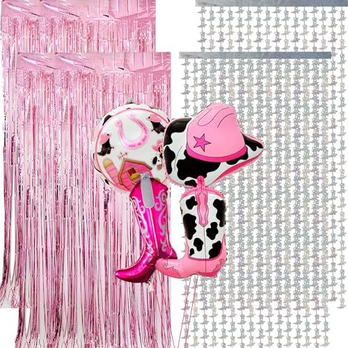 Pink Cowgirls Party Dekorationen, Pink Cowgirl Folie Fransen Vorhänge und Luftballons, Booth Requisiten Foto Hintergrund für Mädchen Bachelorette Hochzeit Disco Party Dekorationen (Cowgirl) von NKM