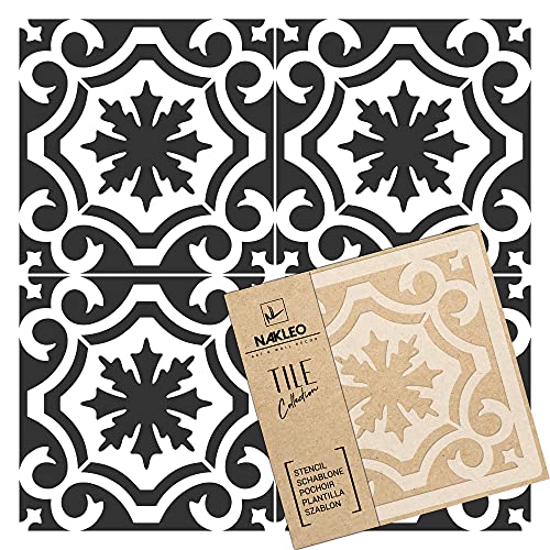 NAKLEO Fliesen Schablone zum Malen 10x10 cm, Badajoz Geometrisches Retro Ornament, Kunststoff Wiederverwendbare Bodenschablone DIY, Holz Möbel Wand Dekoration von Nakleo