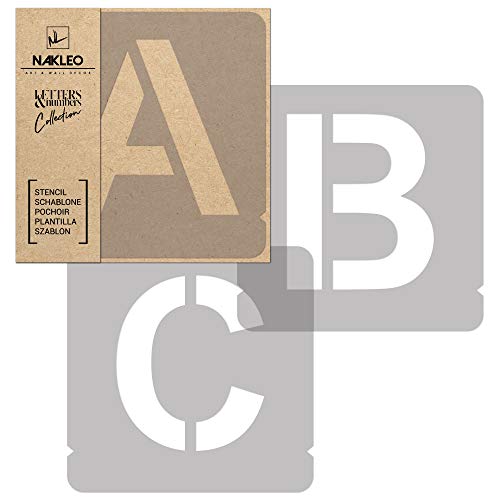 NAKLEO Alphabet Malschablonen Set 42 Stück, 10 cm Buchstaben & Zahlen Modern Sans Capital Schriftart, Wiederverwendbare Kunststoff Stencil, DIY Handwerk Holz Möbel Wand Dekoration von Nakleo