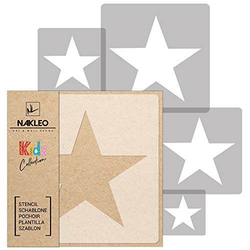 NAKLEO Wiederverwendbare Kunststoff Schablonen Malen, 5 Stück Set 9x9 bis 34x34cm Stern Star Kunststoff Muster, Kinder Kinderzimmer Malvorlage Raumdekoration, Basteln DIY Wand Möbel von Nakleo