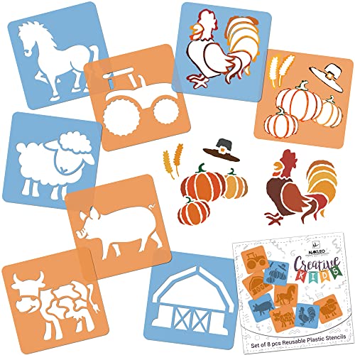 NAKLEO Schablonen Malen für Kinder, 8 Stück Set 15x15cm Bauernhof Tiere, Kinder Kreatives Zeichenschablonen, Kunststoff Wiederverwendbar Malschablone DIY Handwerk, Papier Wand Holz Stoff von Nakleo