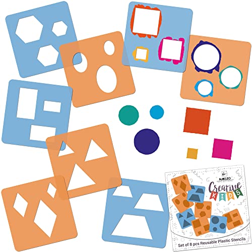 NAKLEO 8 Stück Zeichenschablonen für Kinder - 15x15cm (6x6 inch) - Geometrische figuren - Wiederverwendbares waschbares Plastik - Kunst und Handwerk Schablonen Set - Malen von Nakleo