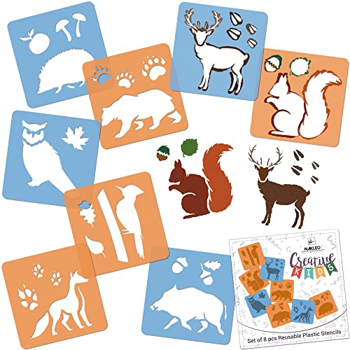Nakleo Schablonen Malen für Kinder, 8 Stück Set 15x15cm Waldtiere, Kinder Kreatives Zeichenschablonen, Kunststoff Wiederverwendbar Malschablone DIY Handwerk, Papier Wand Holz Stoff von Nakleo
