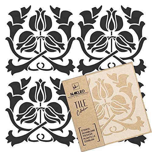NAKLEO Fliesen Schablone zum Malen 15x15 cm, Art Nouveau Deco Blume Geometrisch, Kunststoff Wiederverwendbare Bodenschablone DIY, Holz Möbel Wand Dekoration NAKLEO Fliesen Schablone zum Malen 15x15 cm, Art Nouveau Deco Blume Geometrisch, Kunststoff Wiederverwendbare Bodenschablone DIY, Holz Möbel Wand Dekoration von Nakleo