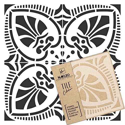 NAKLEO Fliesen Schablone zum Malen 20x20 cm, Lorca Schmetterling Blumen Ornament, Kunststoff Wiederverwendbare Bodenschablone DIY, Holz Möbel Wand Dekoration von Nakleo