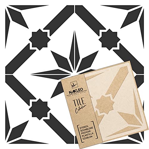 NAKLEO Fliesen Schablone zum Malen 15x15 cm, Sagarra Geometrischer Stern Mosaik, Kunststoff Wiederverwendbare Bodenschablone DIY, Holz Möbel Wand Dekoration von Nakleo