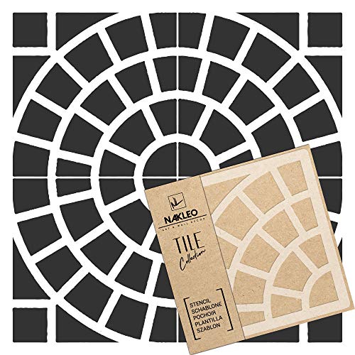 NAKLEO Maure Fliese Wiederverwendbare Kunststoff Schablone - 25x25cm - Spanisch Kreis Mosaik - Marokkanisch Geometrisch - Pflasterstein Betonboden Wandmalerei Vorlage Holz von Nakleo
