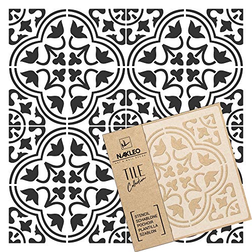 NAKLEO Fliesen Schablone zum Malen 25x25 cm, Moro Spanische Maurische Blume Marokkanisch, Kunststoff Wiederverwendbare Bodenschablone DIY, Holz Möbel Wand Dekoration - Terrakotta von Nakleo