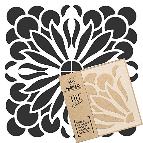 NAKLEO Palvo Fliese Wiederverwendbare Kunststoff Schablone - 10x10cm - Spanisch Blumen Blume - Marokkanisch Geometrisch - Pflasterstein Betonboden Wandmalerei Vorlage Holz von Nakleo