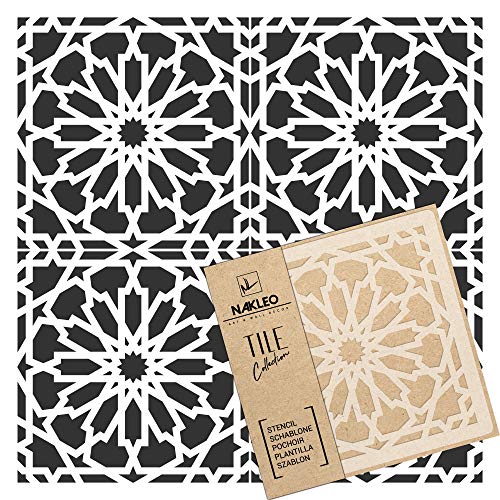NAKLEO Fliesen Schablone zum Malen 25x25 cm, Vilar Spanische Maurische Blume Marokkanisch, Kunststoff Wiederverwendbare Bodenschablone DIY, Holz Möbel Wand Dekoration - Terrakotta von Nakleo
