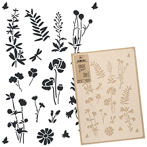 NAKLEO Große Malschablonen 43x64 cm, Wiesenblume Blumen Natur Muster, Wiederverwendbare Kunststoff Wandschablone DIY Handwerk, Holz Möbel Boden Stoff von Nakleo