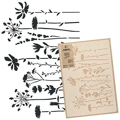 NAKLEO Blumen Große Malschablonen 59x95 cm, Blattblumen Wiesenblume Muster, Wiederverwendbare Kunststoff Wandschablone DIY Handwerk, Holz Möbel Boden Stof von Nakleo